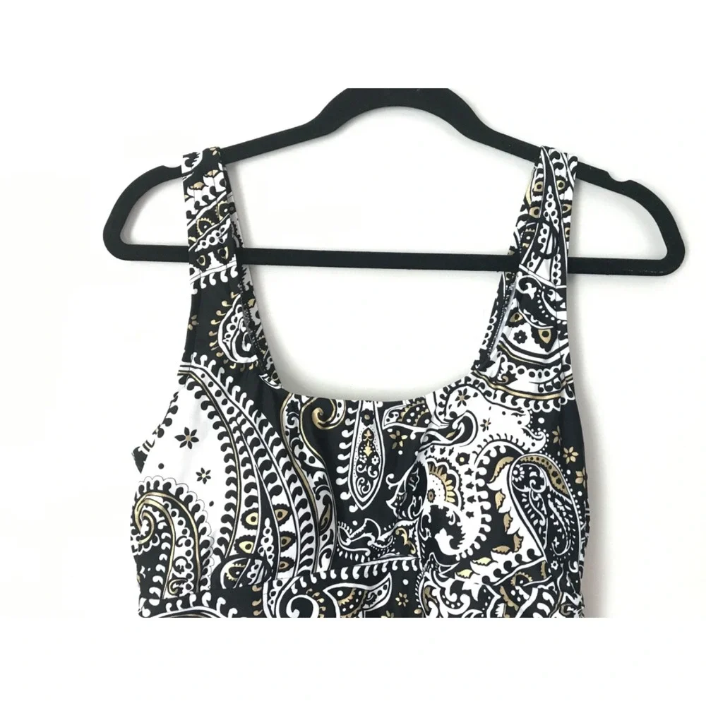 Maxine of Hollywood Swimdress Women Black Gold Paisley One Piece Swimsuit - 12